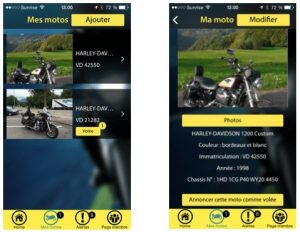 Visuel d'une alerte vol de moto lancée sur l'application Moto Guard
