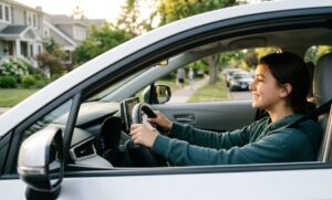 jeune fille de 17 ans au volant d'une voiture