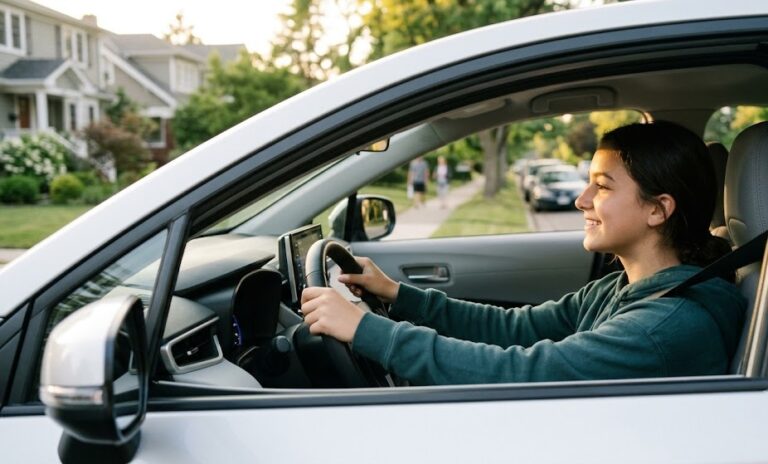 jeune fille de 17 ans au volant d'une voiture