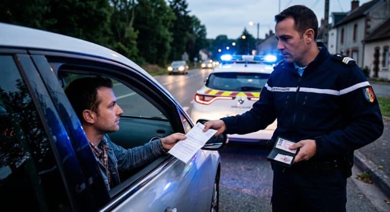 Rétention de permis de conduire par un gendarme lors de contrôle routier nuit.