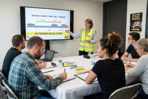 Formatrice de la sécurité routière animant un stage de récupération de points.