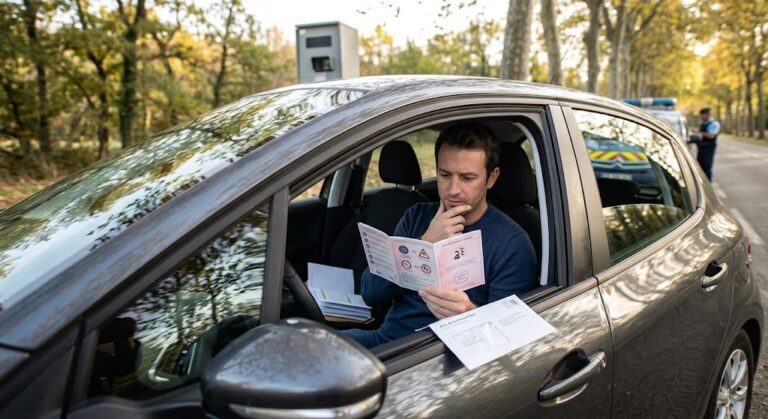 Conducteur inquiet vérifiant ses papiers