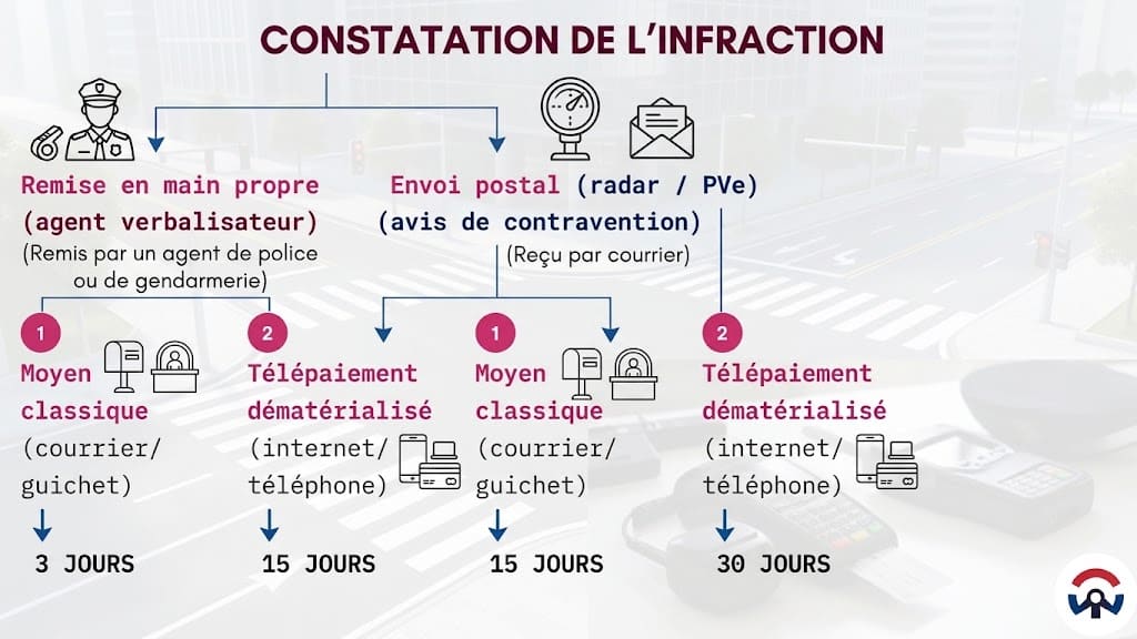 Infographie des délais de paiement amende après constatation infraction.