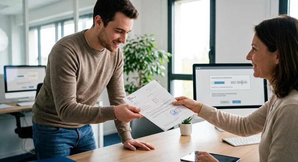 Homme recevant le résultat d'examen psychotechnique