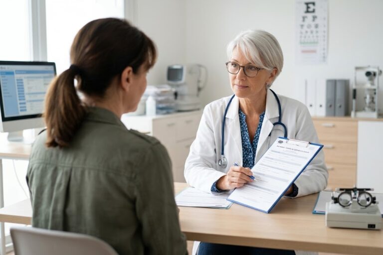 Patiente en visite médicale avec un médecin agréé suite à une suspension de permis.