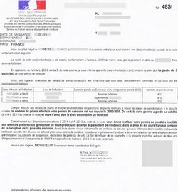 Lettre 48 si équivaunt à une invalidation du permis de conduire pour solde de points nul